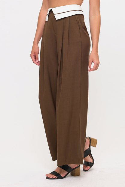 Tux Detail High Waist Wide-Leg Trousers Pants