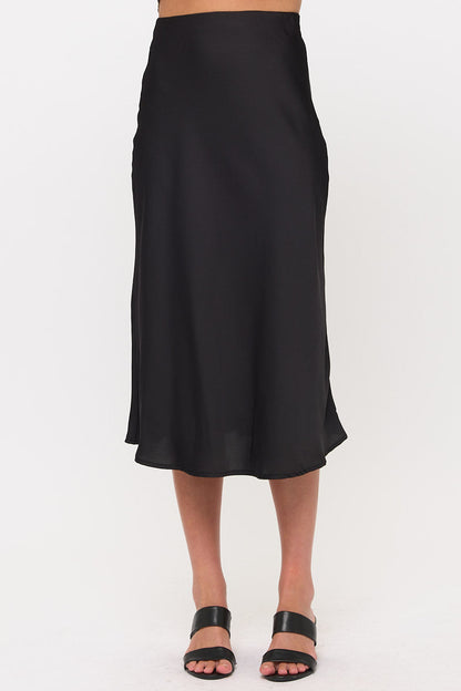 Satin Midi Slip Skirt with Waistband