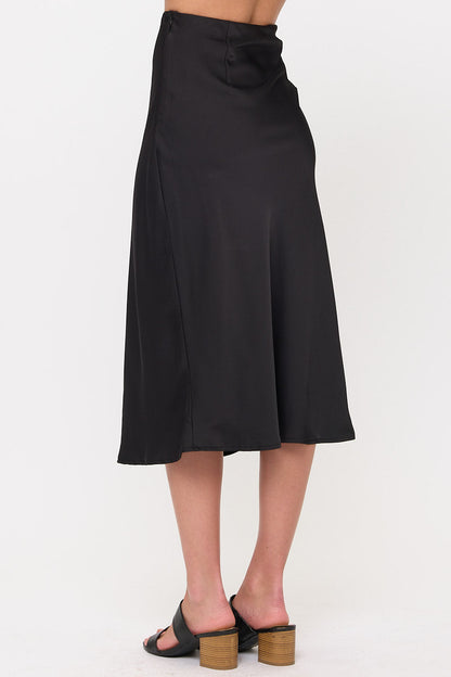 Satin Midi Slip Skirt with Waistband
