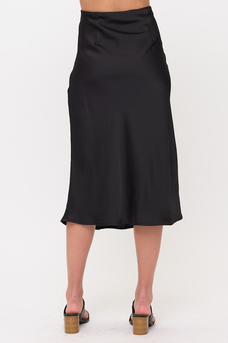 Satin Midi Slip Skirt with Waistband