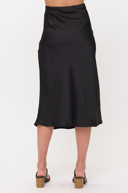 Satin Midi Slip Skirt with Waistband