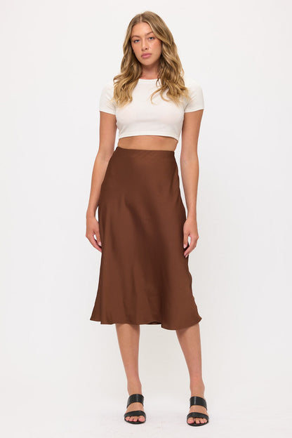 Satin Midi Slip Skirt with Waistband