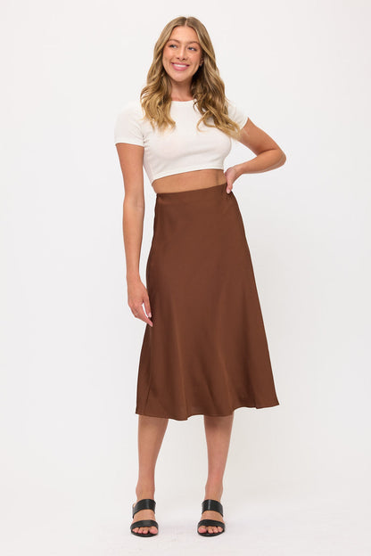 Satin Midi Slip Skirt with Waistband