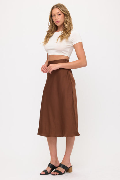 Satin Midi Slip Skirt with Waistband