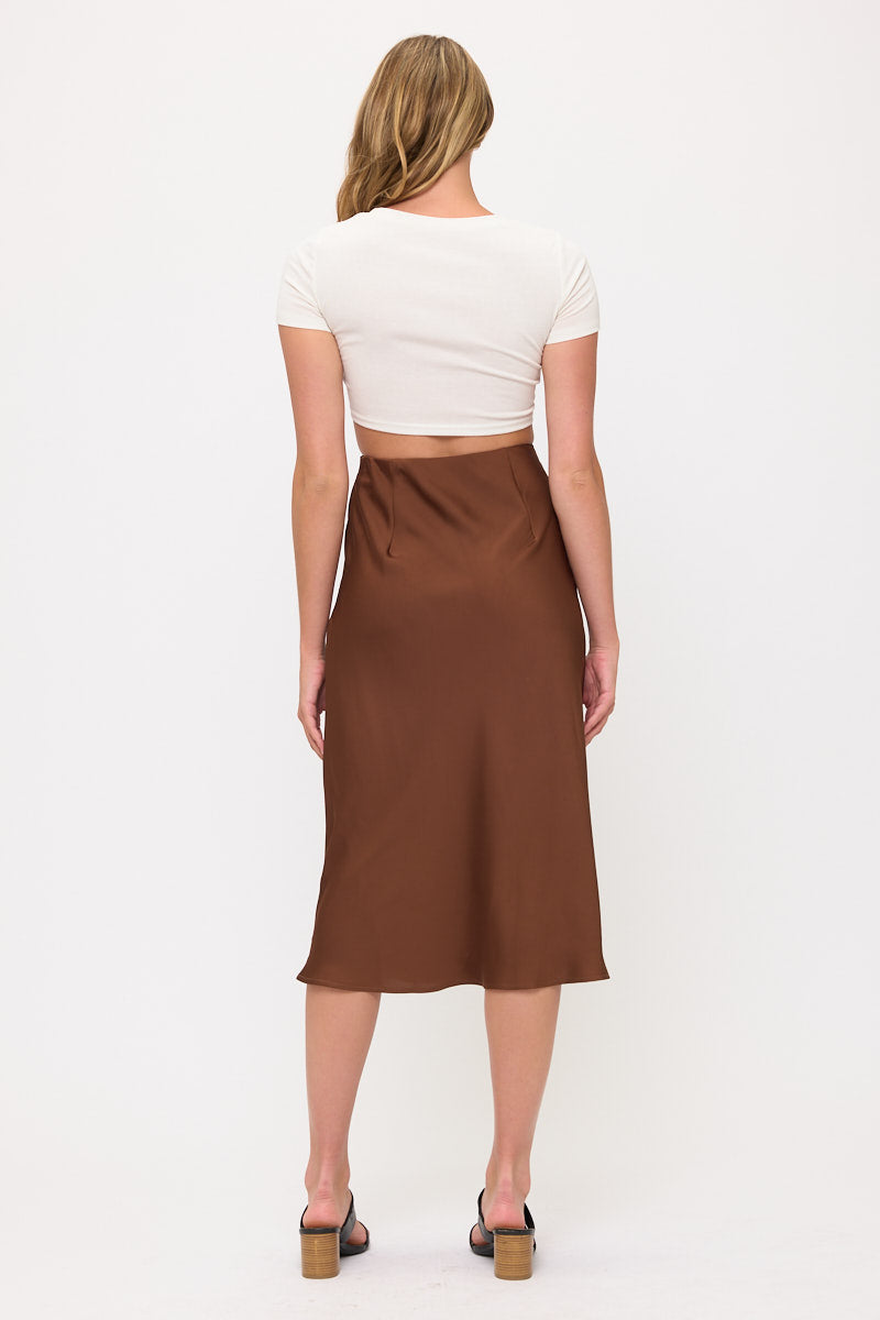 Satin Midi Slip Skirt with Waistband