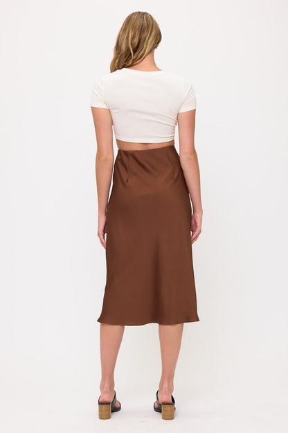 Satin Midi Slip Skirt with Waistband