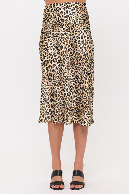 Satin Midi Slip Skirt with Waistband