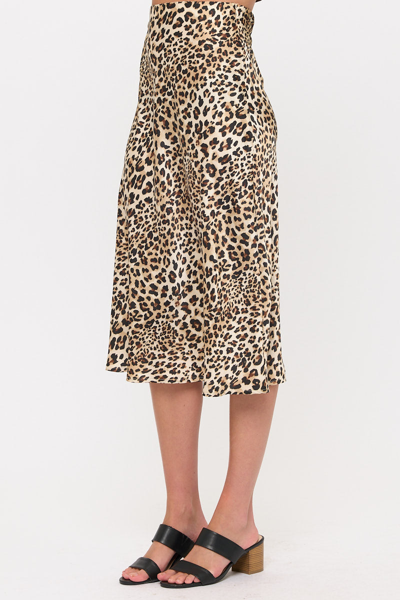 Satin Midi Slip Skirt with Waistband