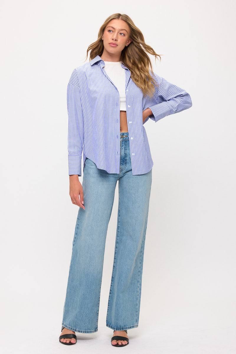 Relaxed Striped Button-Down Shirt Blouse