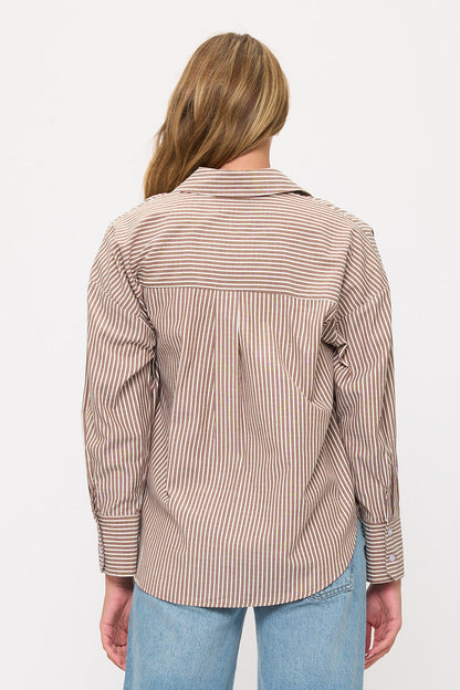 Relaxed Striped Button-Down Shirt Blouse
