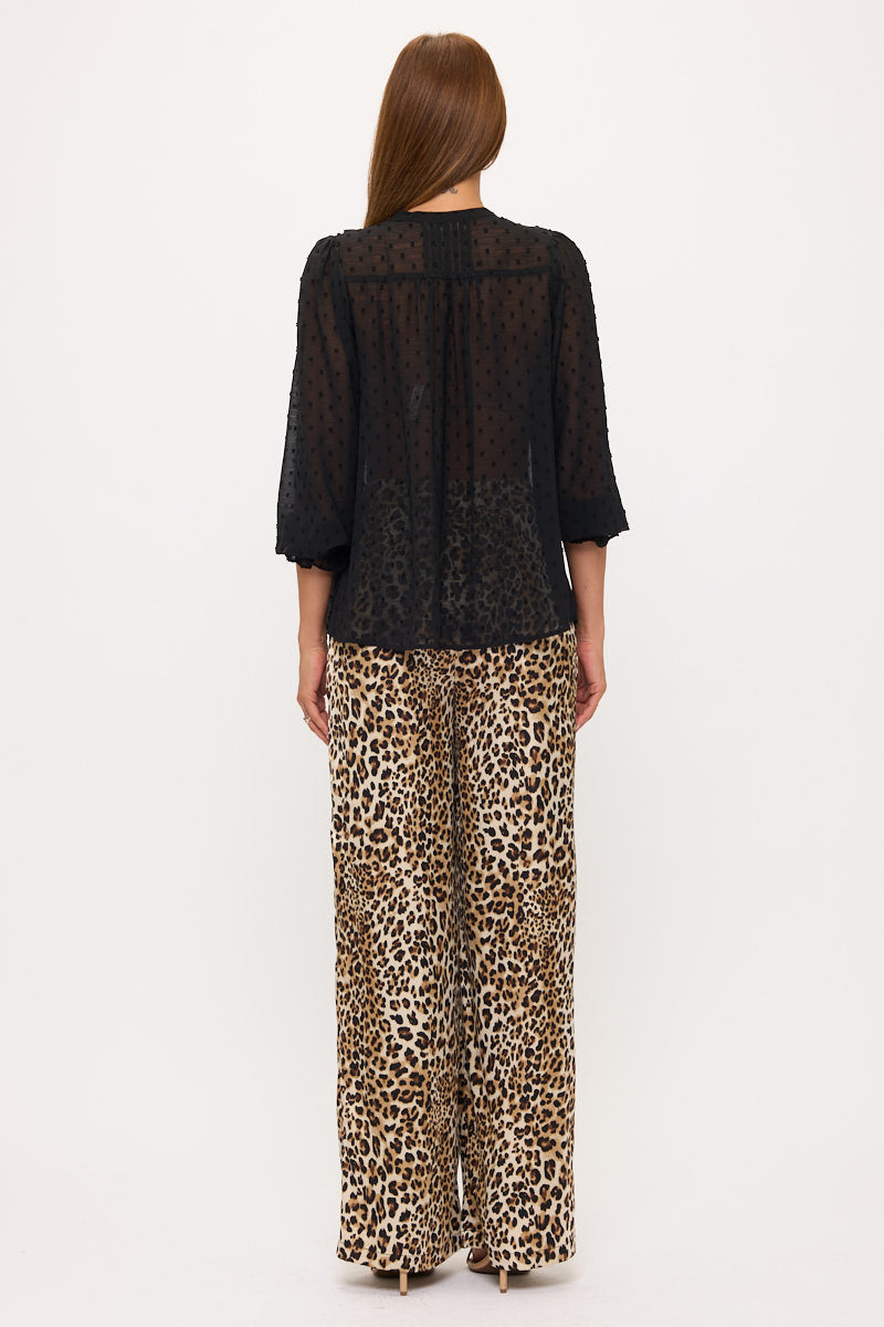 Sheer Dot Ruffle V-Neck Chiffon Blouse