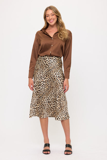 Long Sleeve Classic Satin Button-Up Blouse