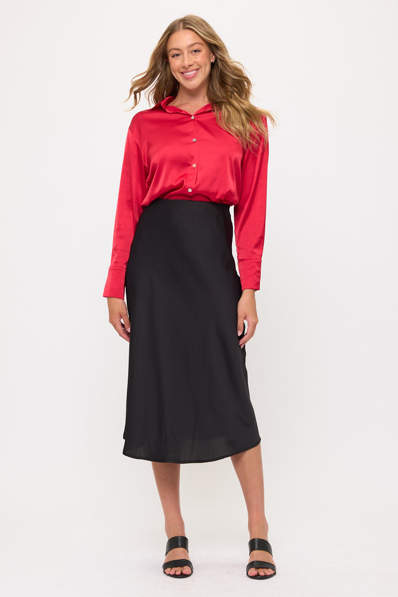 Long Sleeve Classic Satin Button-Up Blouse