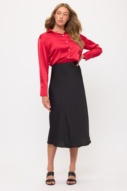 Long Sleeve Classic Satin Button-Up Blouse