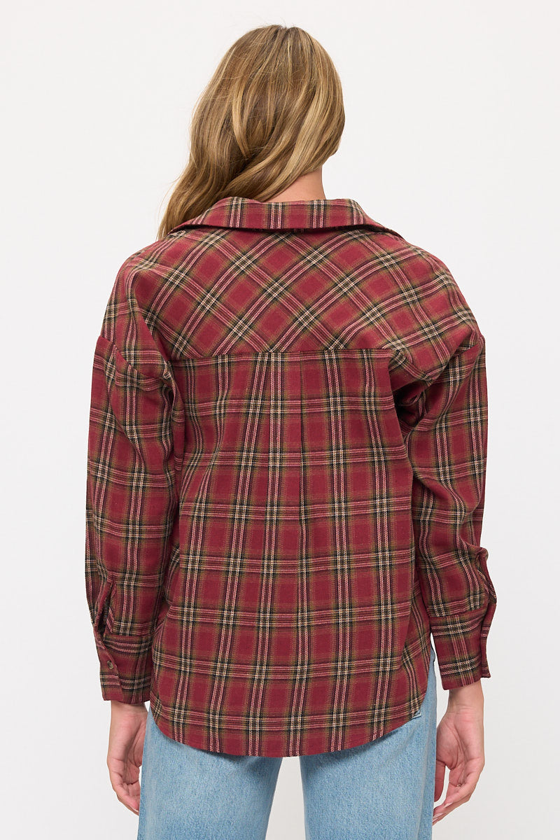 Long Sleeve Plaid Button-Up Flannel Overshirt