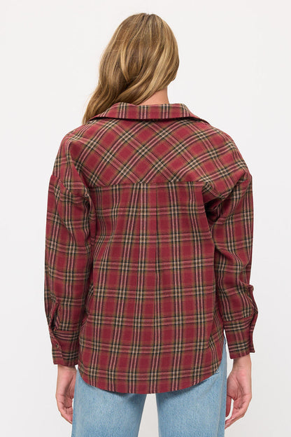Long Sleeve Plaid Button-Up Flannel Overshirt