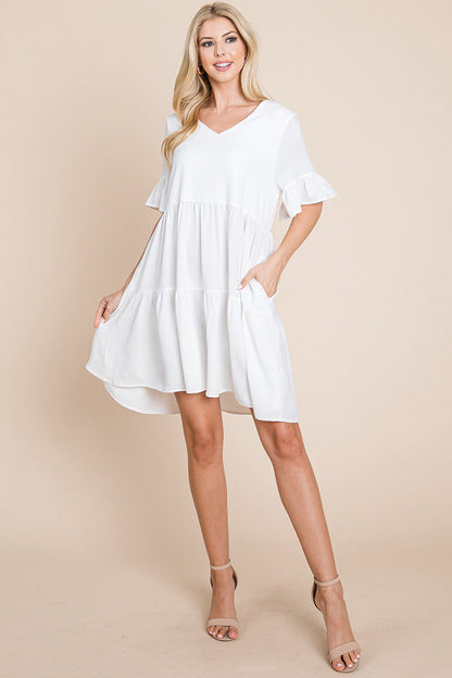 Pleated Flutter Ruffle Sleeve layered Tiered Dress
