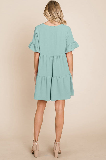 Pleated Flutter Ruffle Sleeve layered Tiered Dress