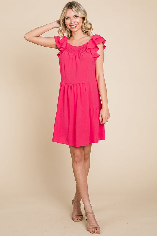 Smocked Ruffle Sleeve Off Shoulder Dress