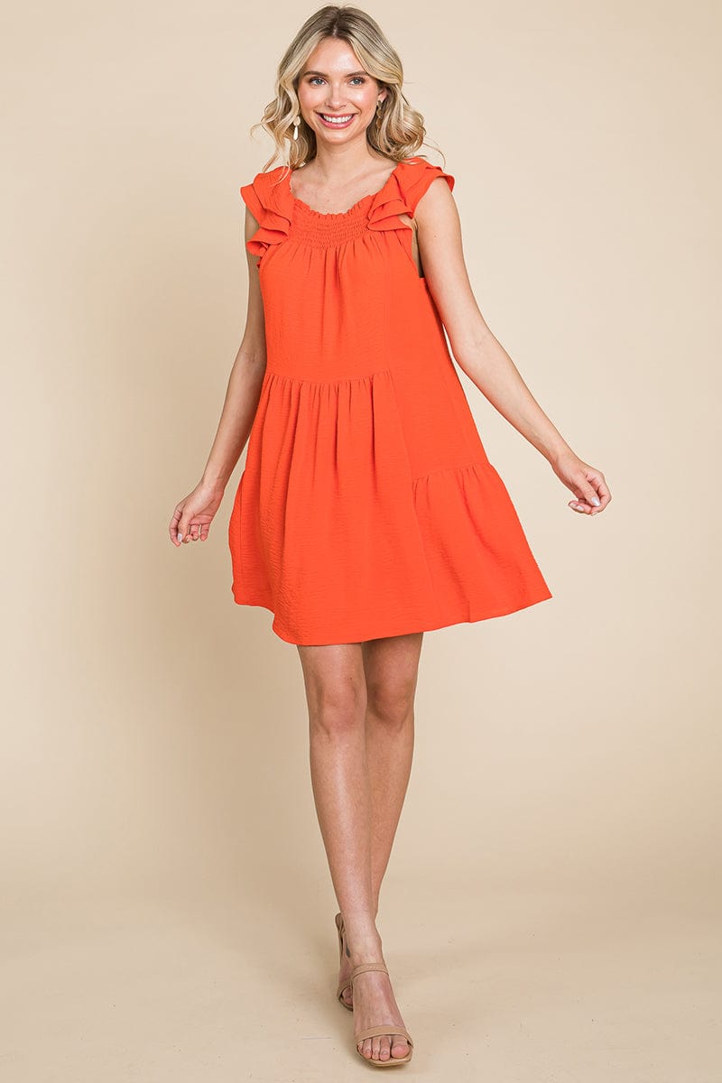 Smocked Ruffle Sleeve Off Shoulder Dress