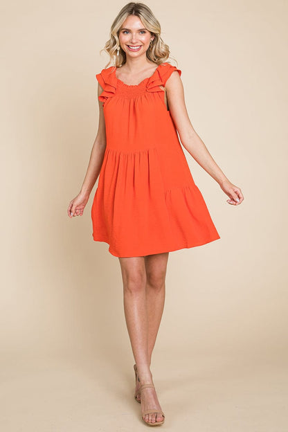 Smocked Ruffle Sleeve Off Shoulder Dress