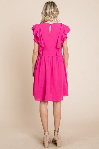 Flutter Sleeve Front Lace Ruched Sundress