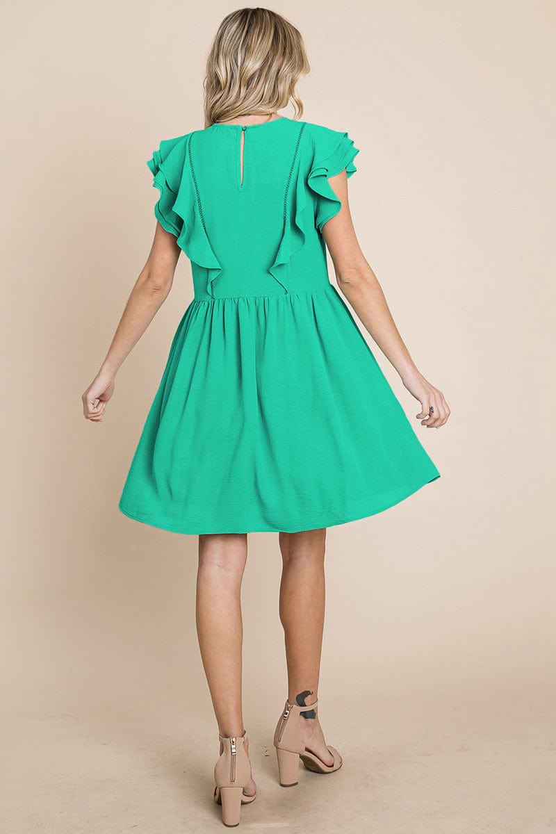 Flutter Sleeve Front Lace Ruched Sundress