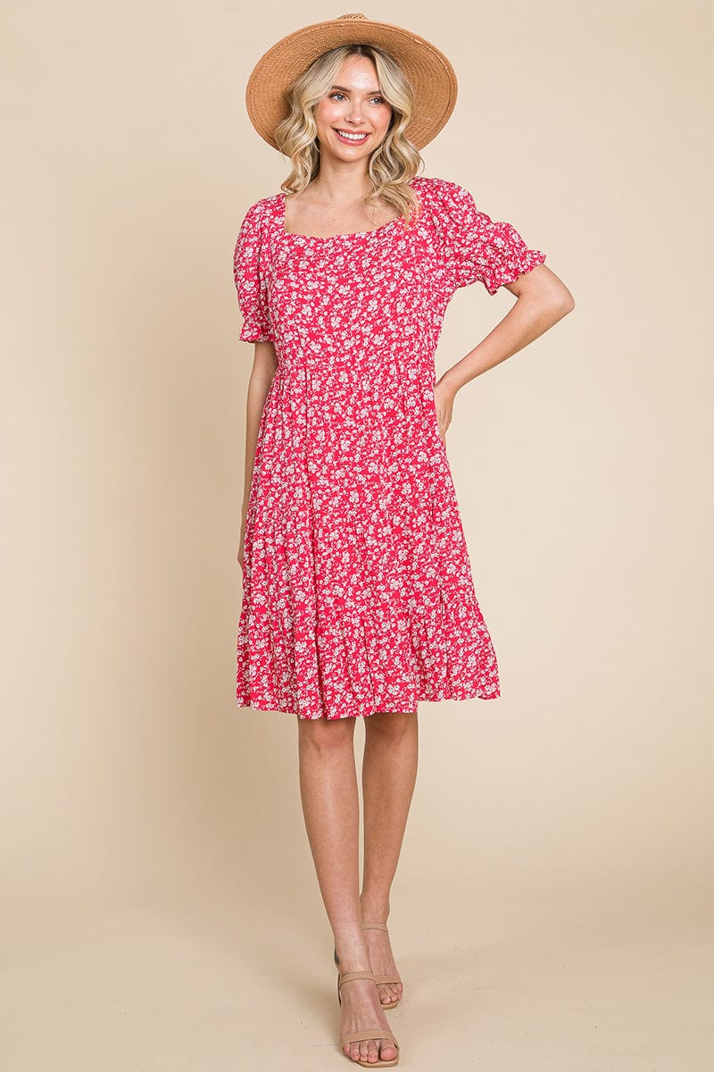 Floral Printed Square Neck Layered Dress