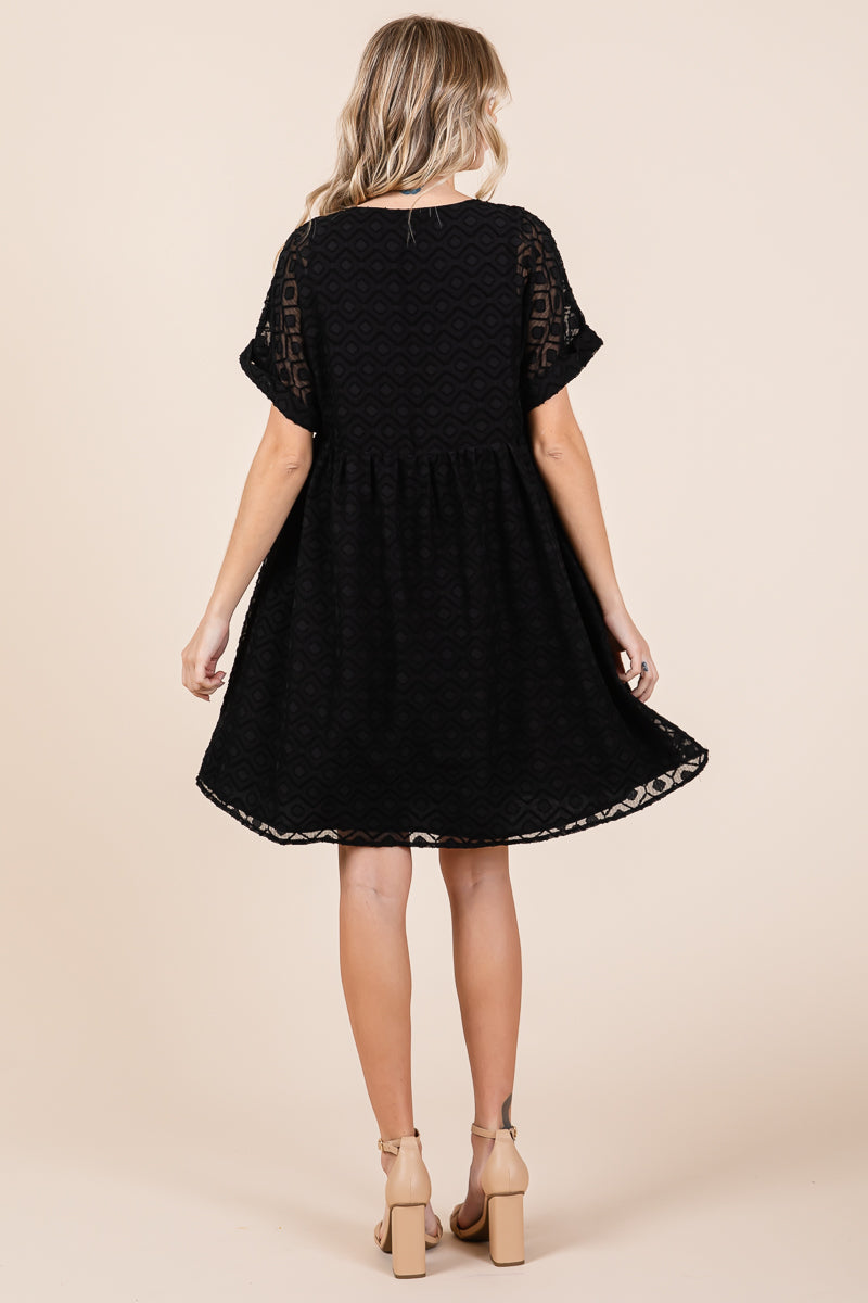 V Neck Geometric Print Babydoll A line Mini Dress