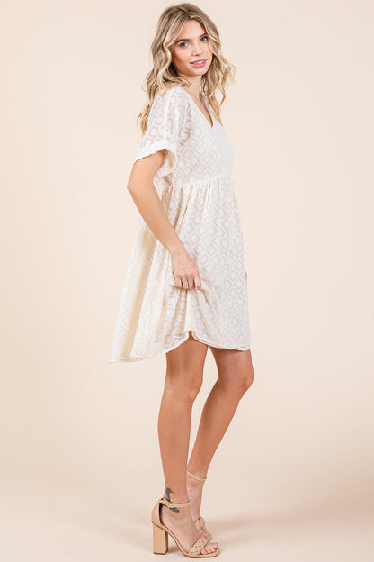 V Neck Geometric Print Babydoll A line Mini Dress