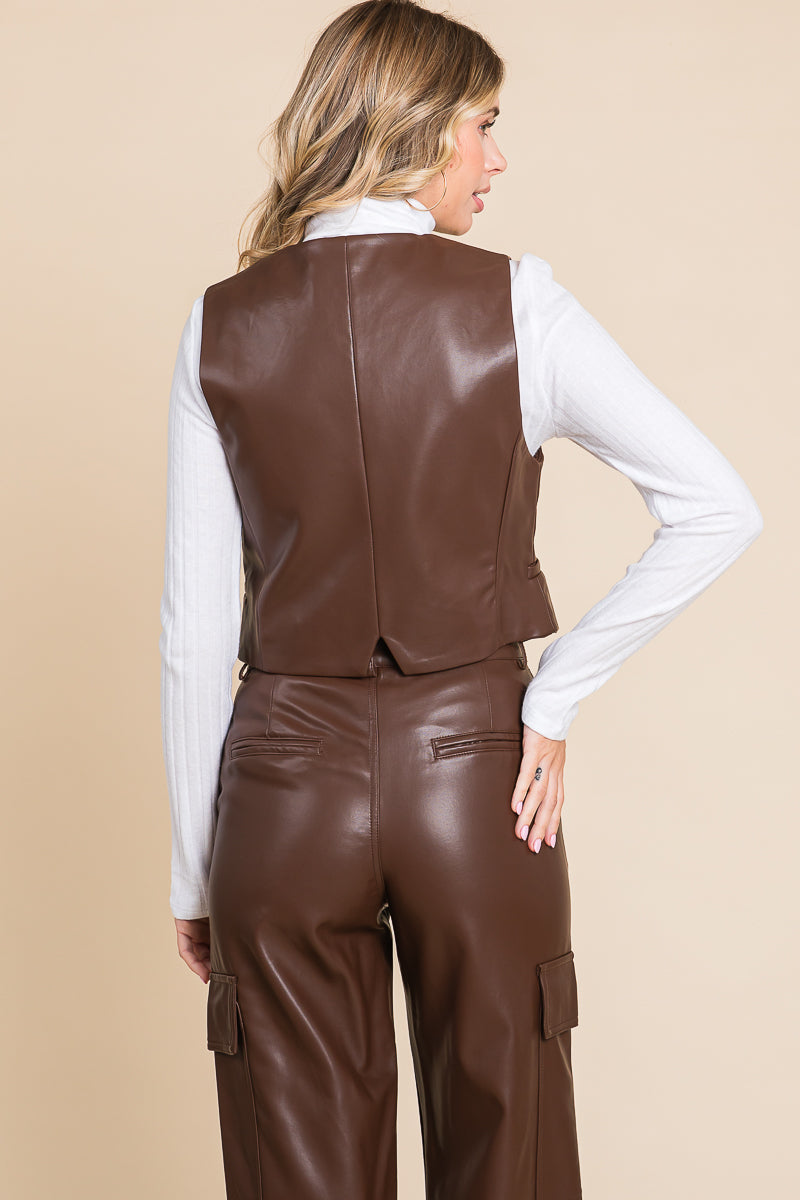 Tailored Faux PU Leather Vest