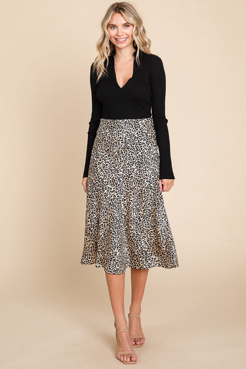 High Waist Satin A line Midi Skirt