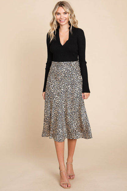 High Waist Satin A line Midi Skirt