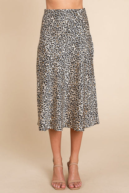 High Waist Satin A line Midi Skirt