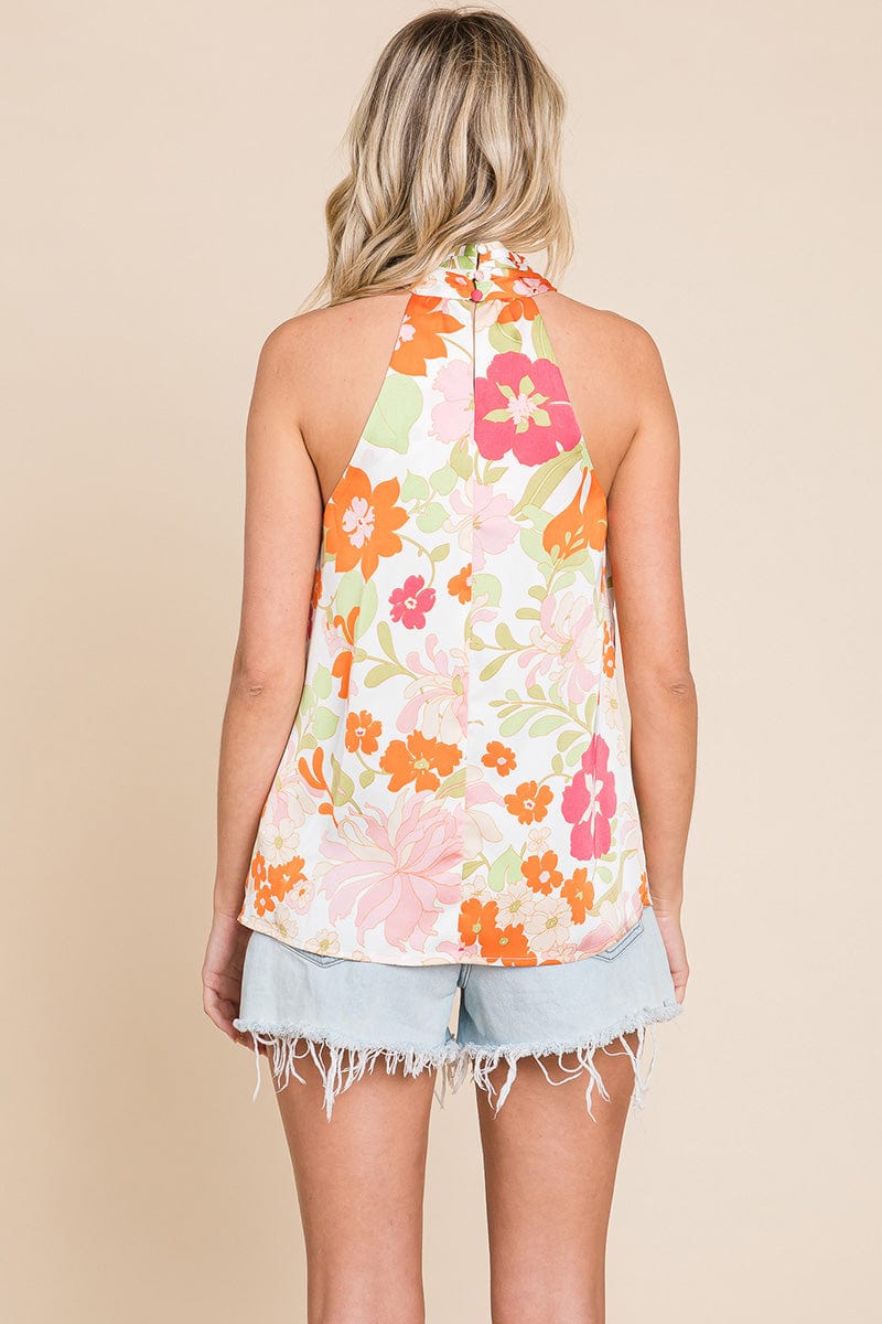 Twisted Halter Neck Printed Top