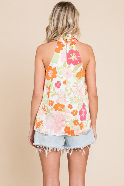 Twisted Halter Neck Printed Top
