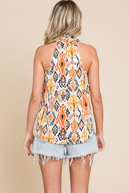 Twisted Halter Neck Printed Top