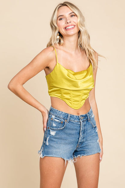 Satin Cowl Neck Cropped Strappy Cami Tube Top