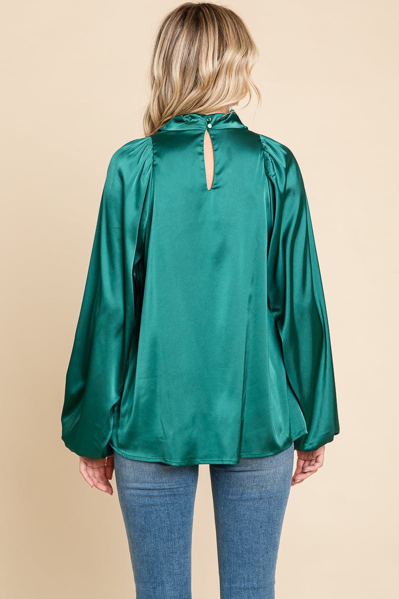 Cowl Neck Long Sleeve Satin Blouse Top