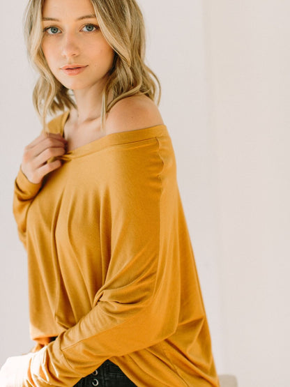 Knit Tunic Blouse Dolman Sleeve Oversized Curved-Hem Asymmetrical Tops