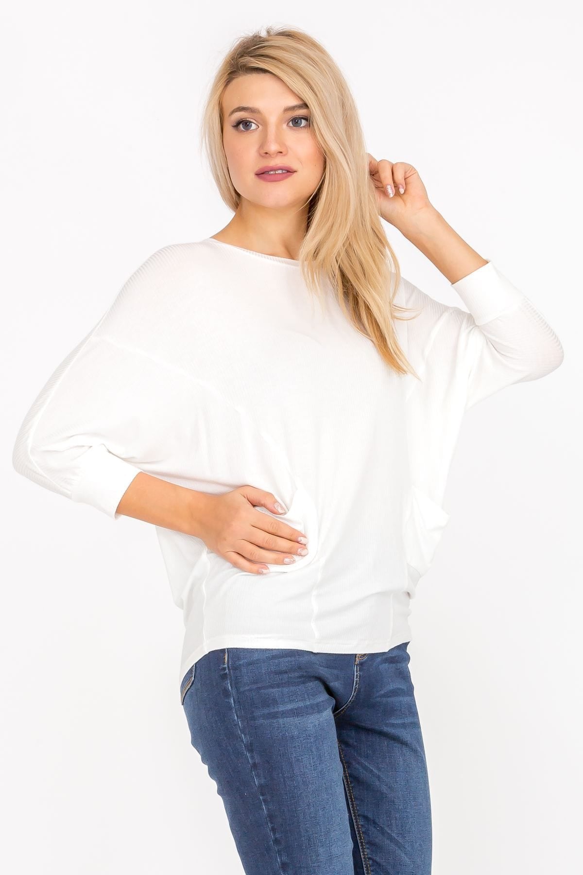3/4 Sleeve Lightweight Ribbed Dolman Knit Batwing Blouse, Flowy, Thin, Loose Pullover Top