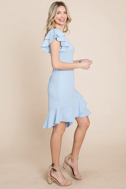 Ruffle One Shoulder Asymmetrical Hem Dress