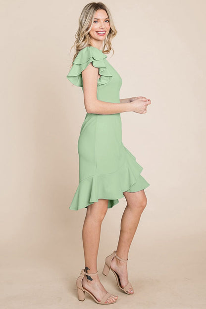 Ruffle One Shoulder Asymmetrical Hem Dress