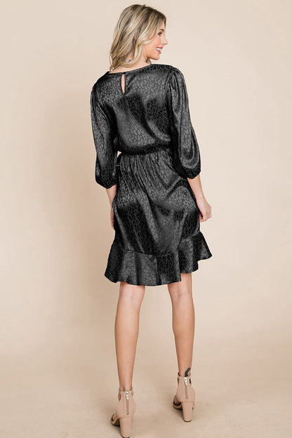 Satin Leopard Print Ruffle Hem Dress