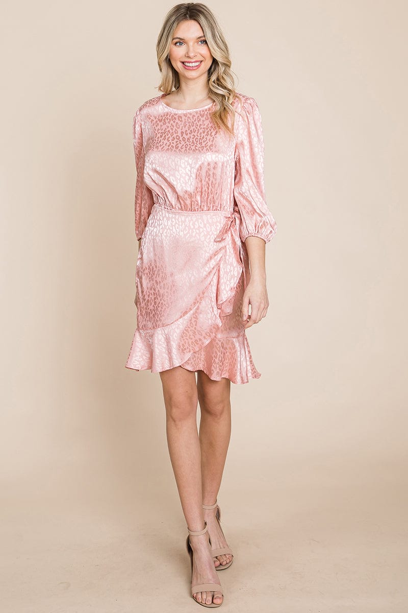 Satin Leopard Print Ruffle Hem Dress