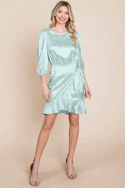 Satin Leopard Print Ruffle Hem Dress