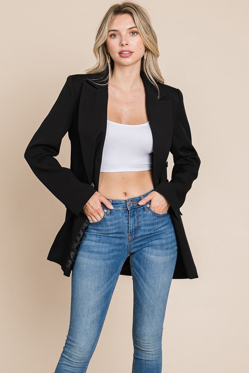 Collar Long Double Breasted Blazer Jacket