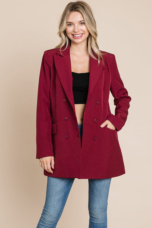Collar Long Double Breasted Blazer Jacket