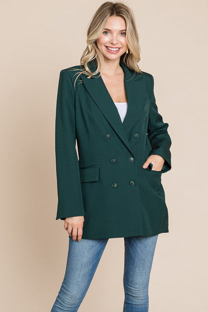Collar Long Double Breasted Blazer Jacket