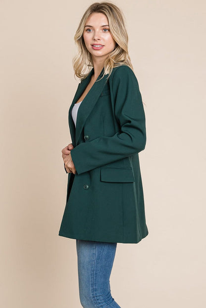 Collar Long Double Breasted Blazer Jacket